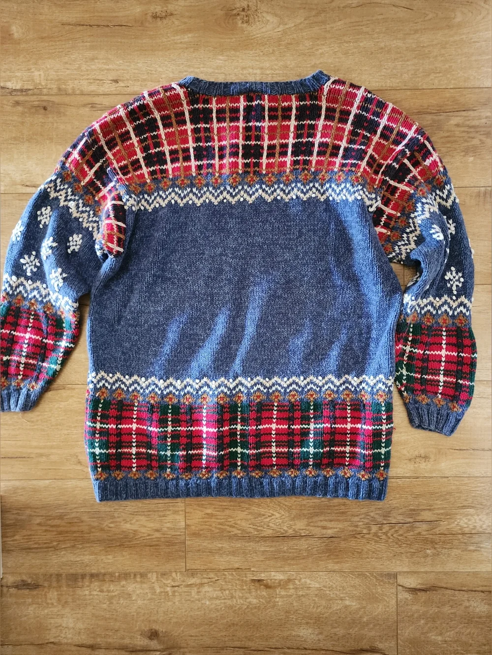 Vintage TALBOTS Women M PETITE Linen Hand Knit Ski Sweater Plaid Fair Isle - Picture 8 of 8